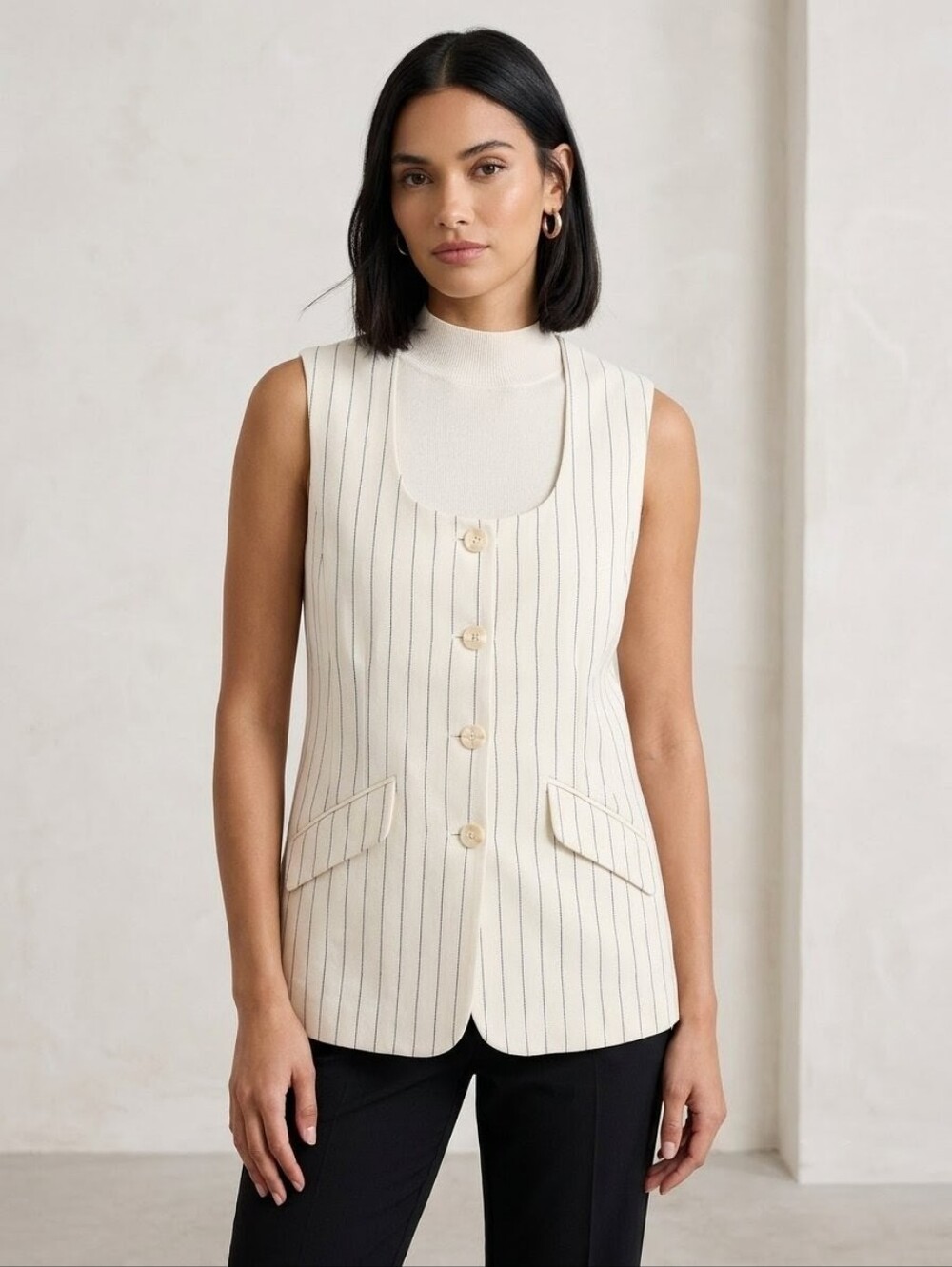 Favorite Daughter Ivory Navy Pinstripe Longline Vest Size S NWT